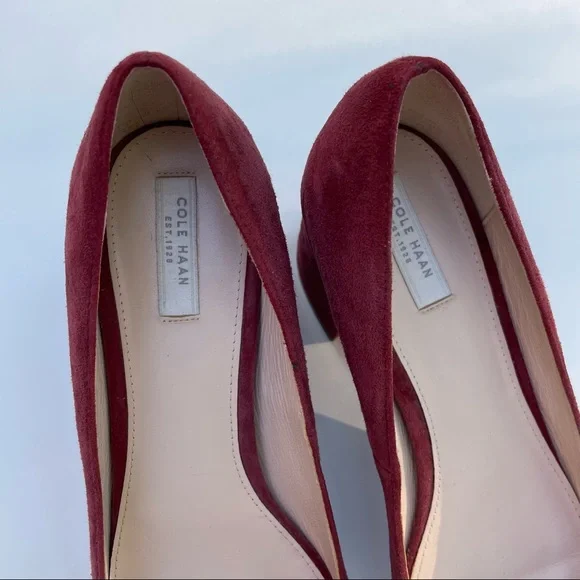 Cole Haan Eliree Pump 55mm Block Heel Burgundy Wine Suede Leather Sole Size 8 - Picture 6 of 15